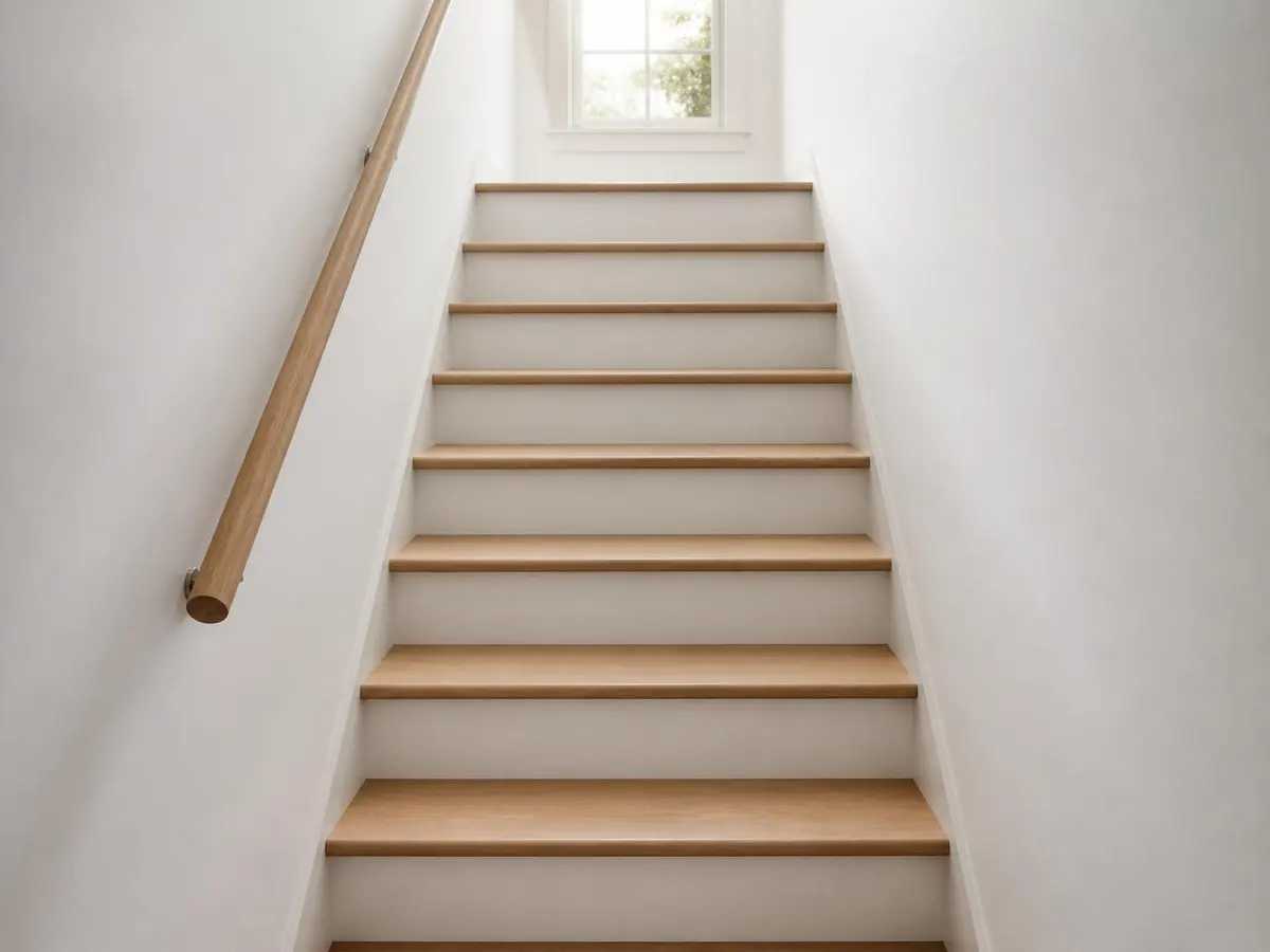A staircase with new solid oak treads and white risers